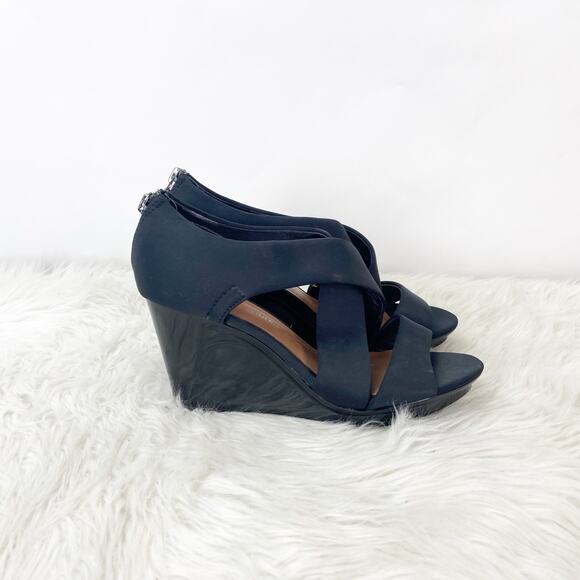 Donald J. Pliner 7 M Womens Black Leather Aurora Satin Strap Cage Wedges Sandals - Picture 2 of 10